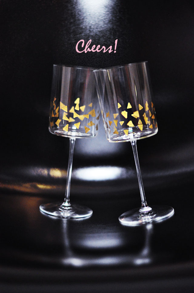 Square wine glasses with gold accents  - cheers