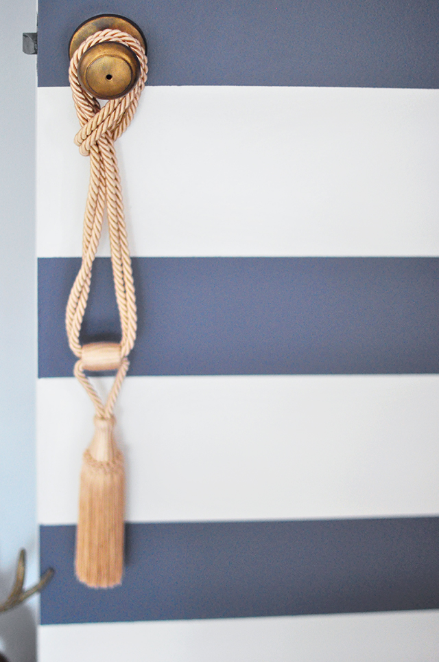 Striped door _ antiqued doorknob_vintage tassel