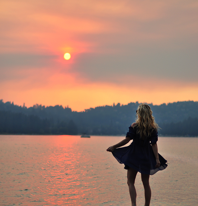 Sunset on the lake_Lake Arrowhead_floating on water