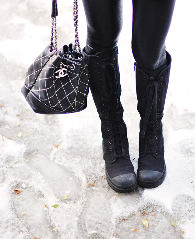 Vintage Chanel mini bucket bag_Marc Jacobs combat boots