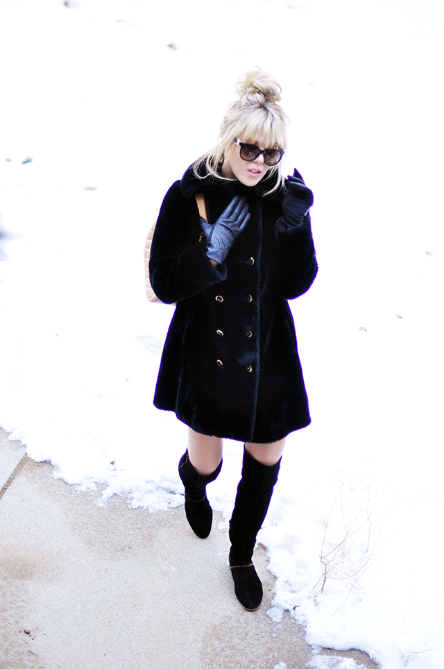 Vintage faux fur '60s coat and boots_ in the snow