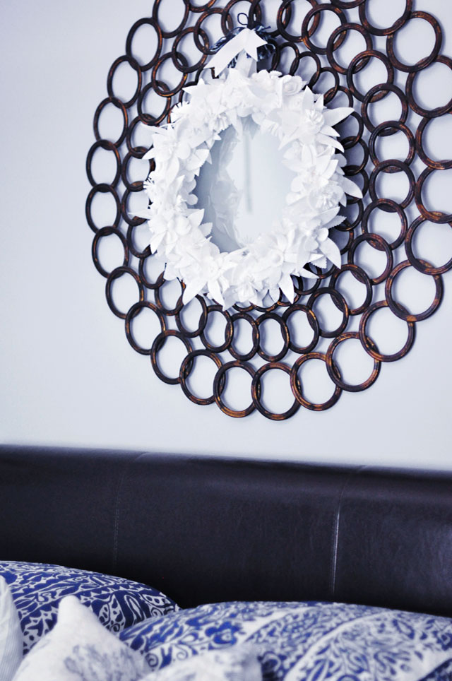 Winter White Wreath  on  Circles Mirror + Guest Room