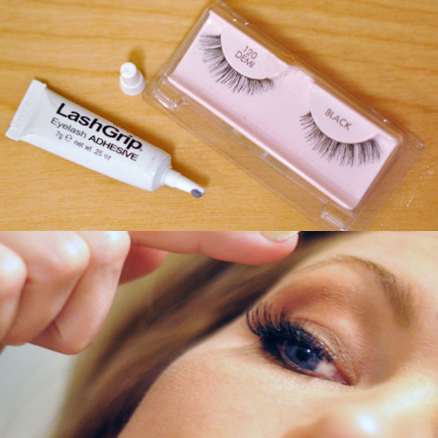 adding false eyelashes