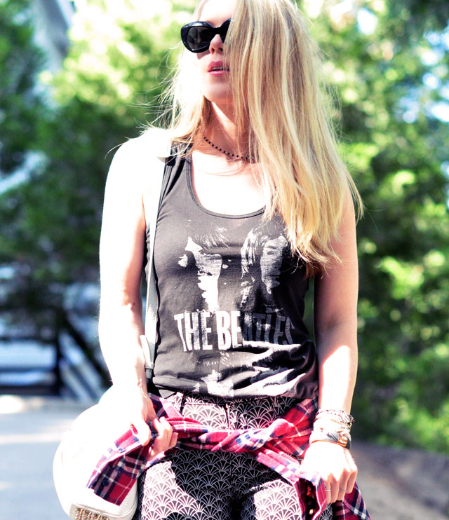 beatles tank -printed jeans-plaid flannel