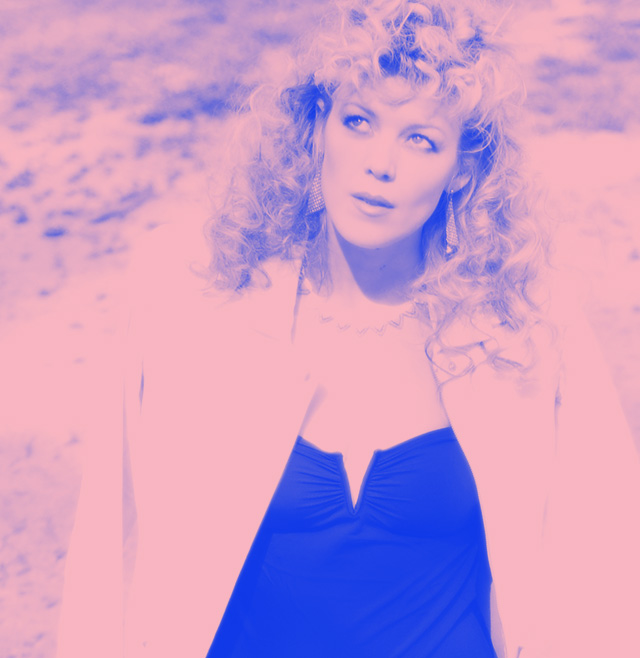 big retro blonde curls_pink-blue