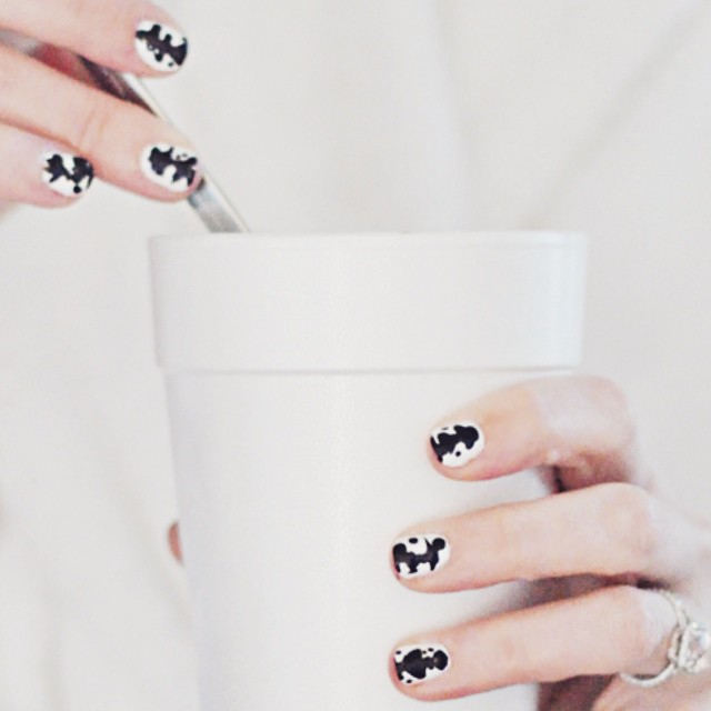 black and white ink blot nails