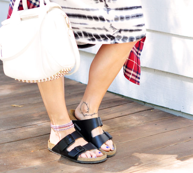 black birkenstocks with black buckle-anklet-ankle tattoo