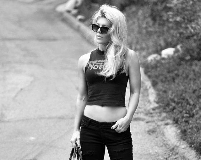 black jeans black crop top_ blonde hair -bw