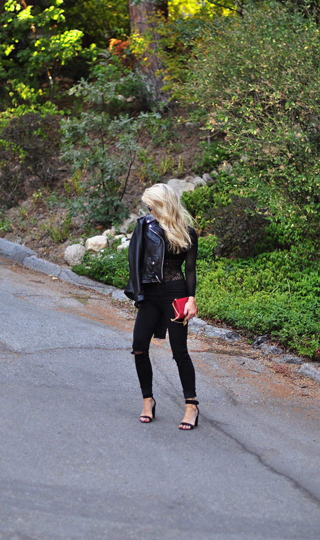 black mesh bodysuit_black jeans_biker jacket