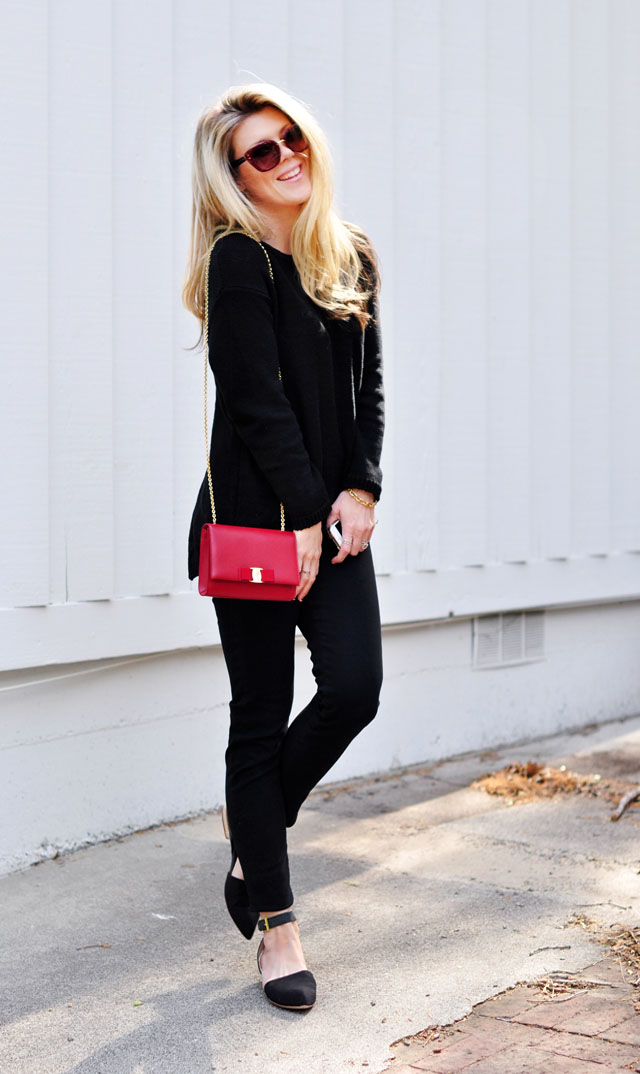 black on black-date outfit- red bag