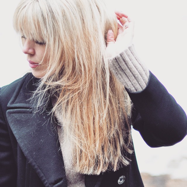 blonde hair with bangs