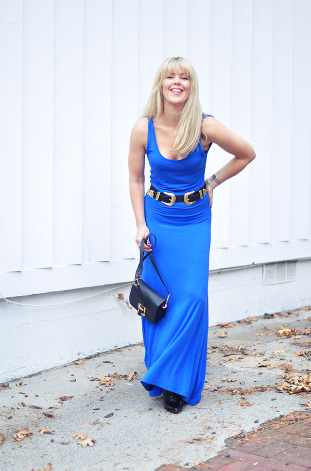 blue tank dress with b-low the belt double buckle