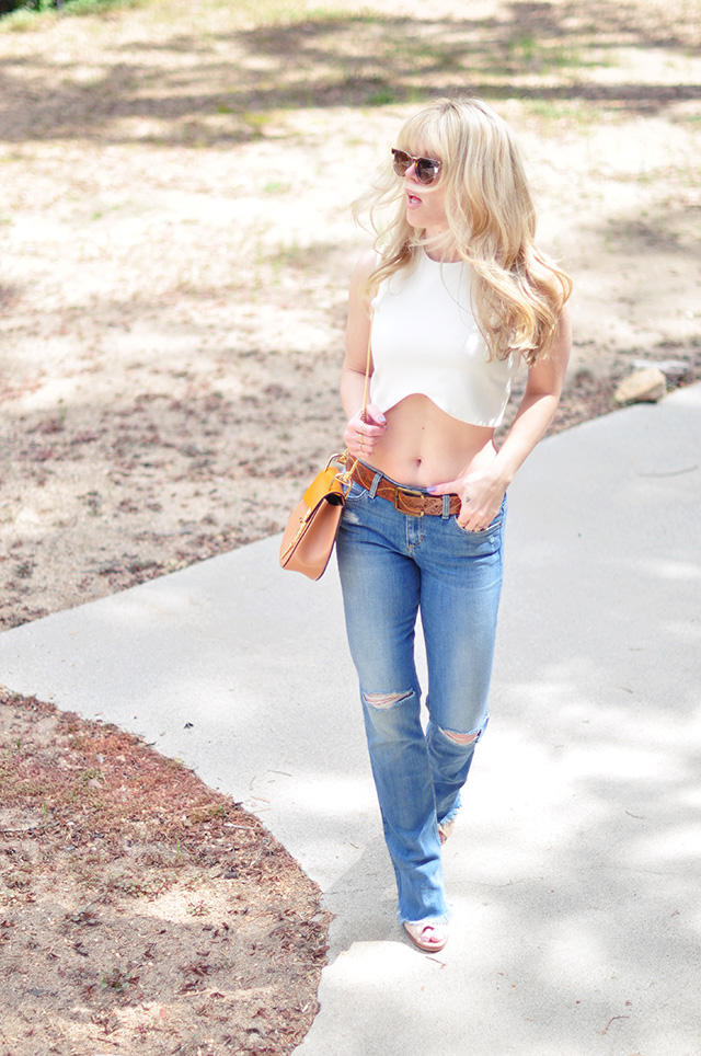 bootcut flare jeans_ crop top _chloe drew bag