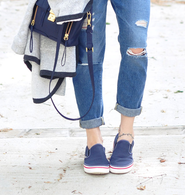 boyfriend jeans and slip on sneakers