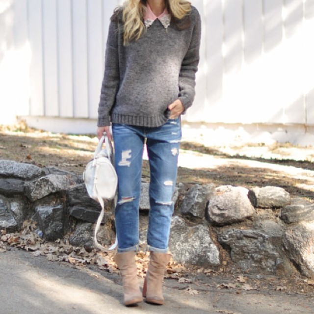 boyfriend jeans gray sweater