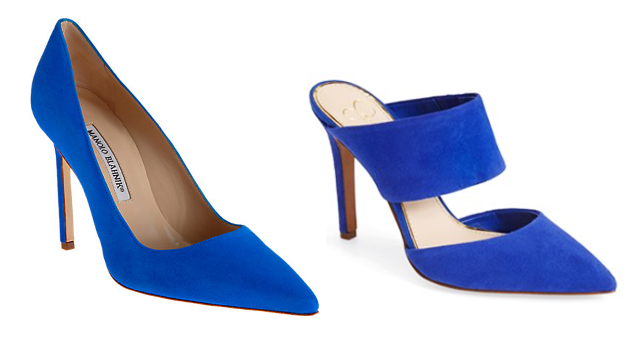 bright blue suede pumps