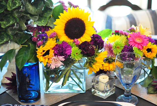 bright floral tablescape centerpiece