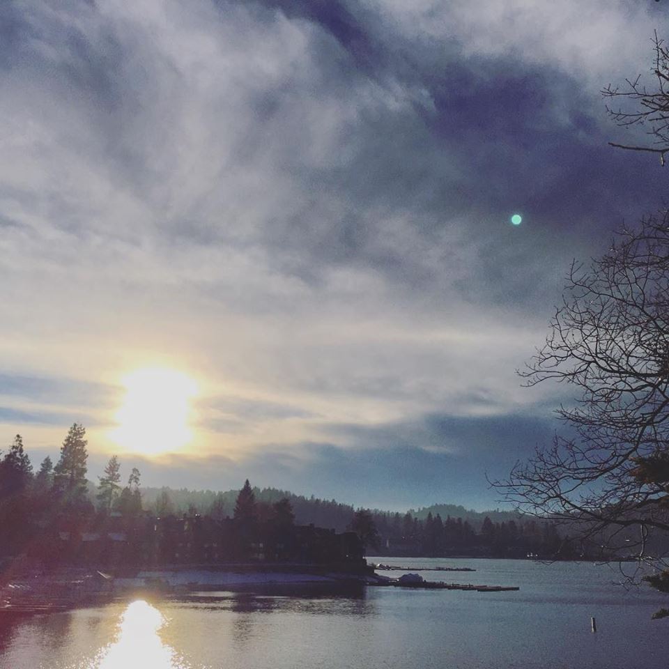 bright sunset on the lake