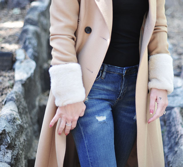 camel coat with fur cuffs _ diy detachable fur cuffs