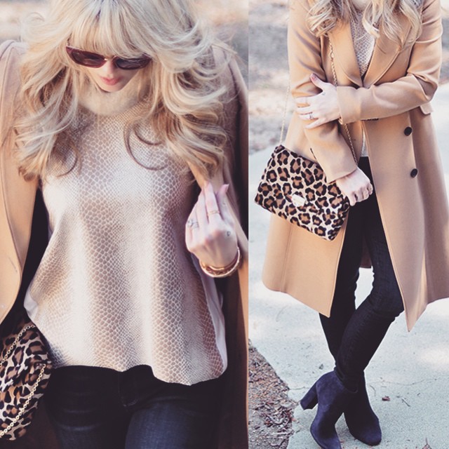 camel coat_leopard bag