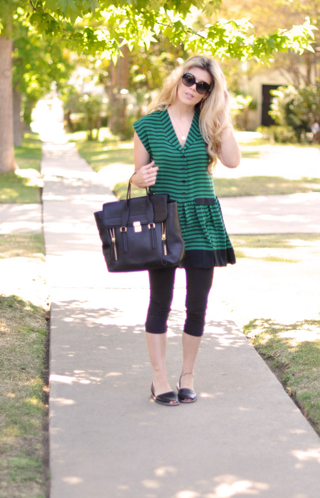 casual cute-striped dress-green and black