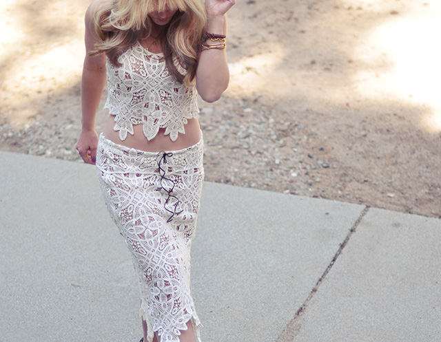 crocheted lace skirt and top