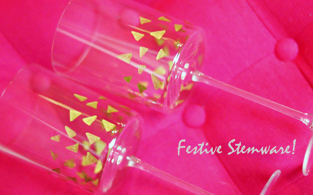 cute diy festive stemware with gold  geo accents