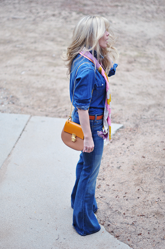 denim on denim_flares_chloe bag