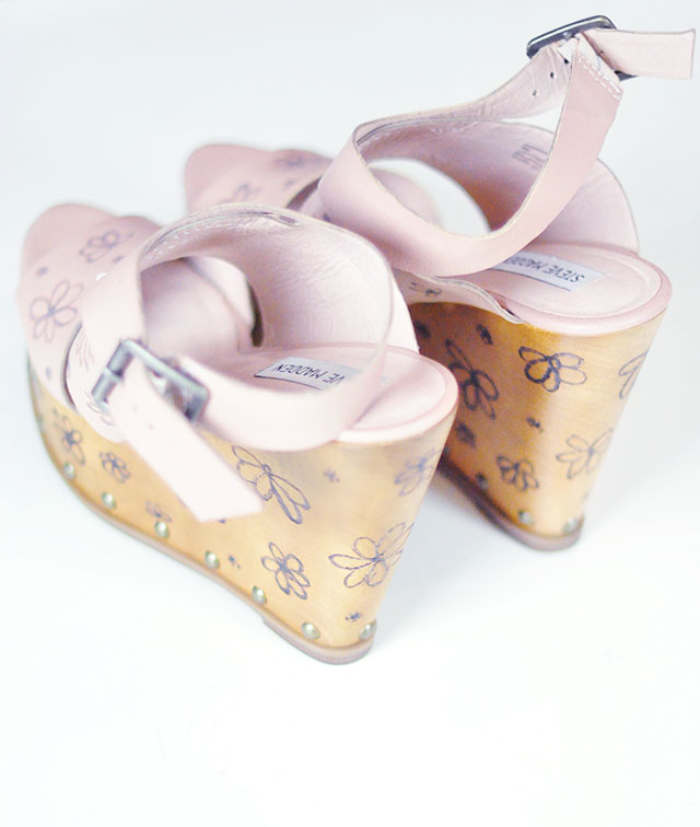 diy flower wedges-wood burn carved floral print