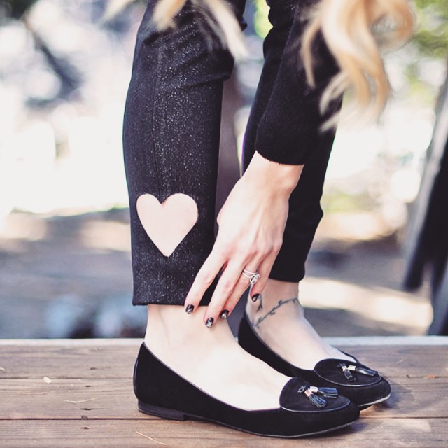 diy heart cut out jeans with flats