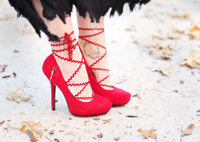 diy lace up heels -red platform pumps-chevron laces