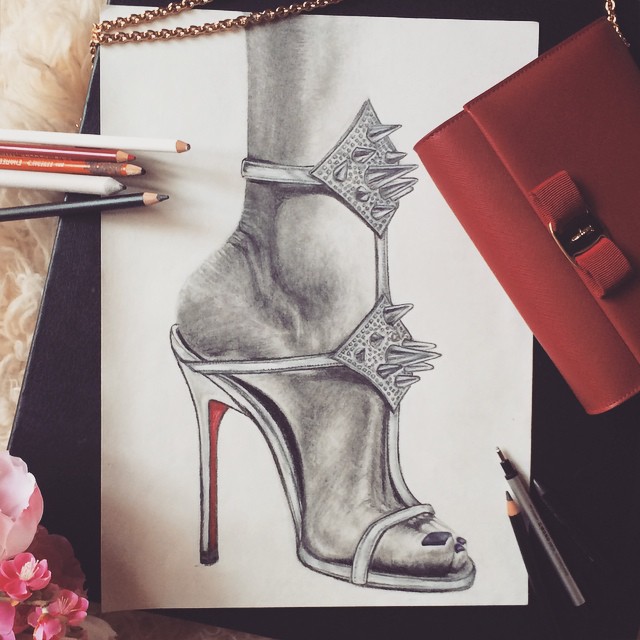 drawing of foot in louboutin sandal