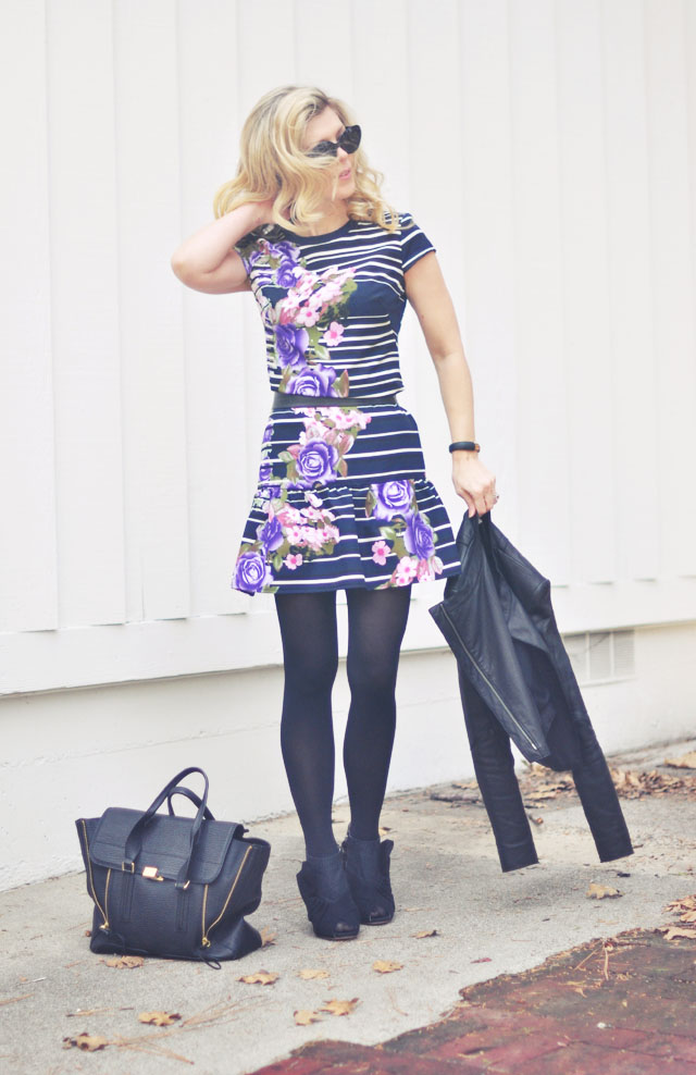 drop wais dress with flowers and stripes