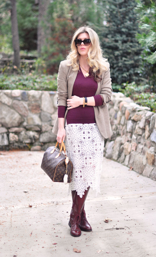 equestrian look with lace skirt