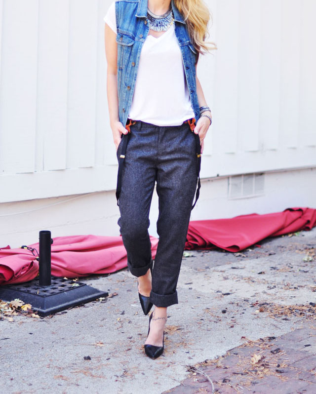 fancy tomboy-wool pants with suspenders