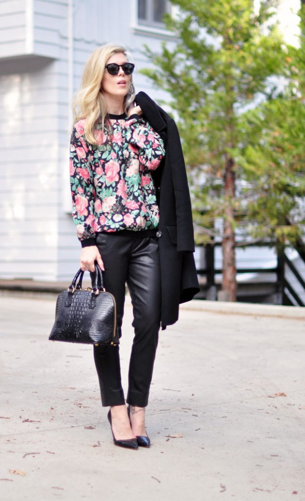 floral sweatshirt leather pants-2