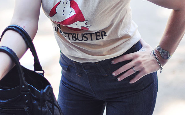 ghostbusters t-shirt _vintage jeans_balenciaga bag