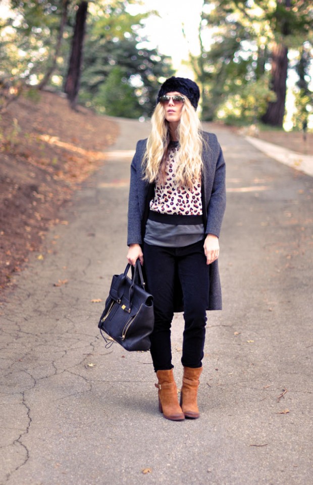 tan and black outfit