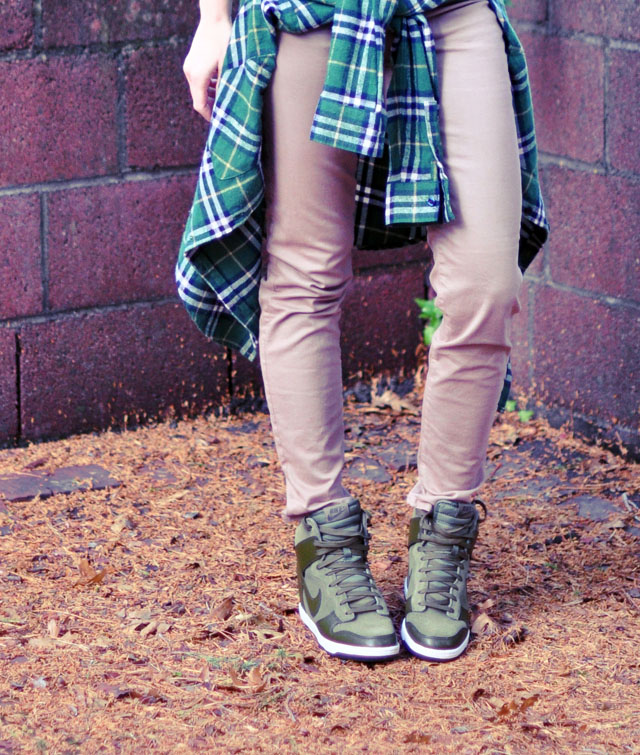 green nike wedge sneakers-plaid flannel