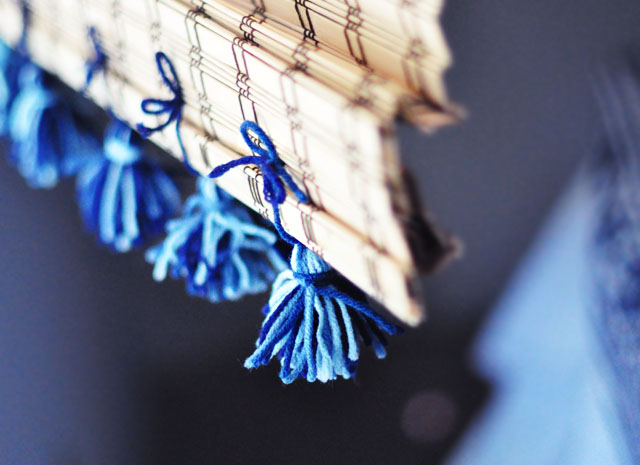 hand-tied tassels on bamboo shades -curtain DIY