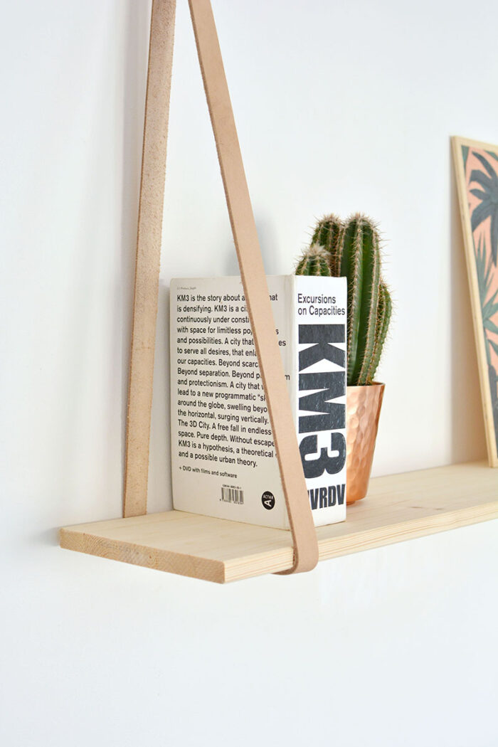 Wooden Shelves with Leather Straps