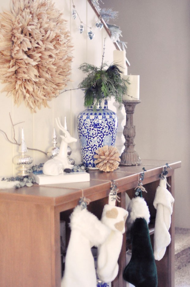 hanging stocking from shelves not mantel