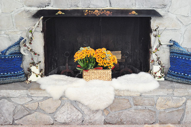 hearth decor transitioning into fall