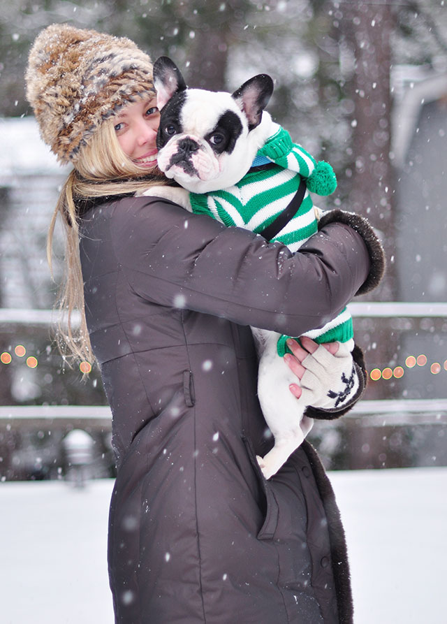 holding trevor in the snow