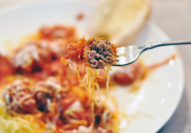 homemade spaghetti squash and  meatballs