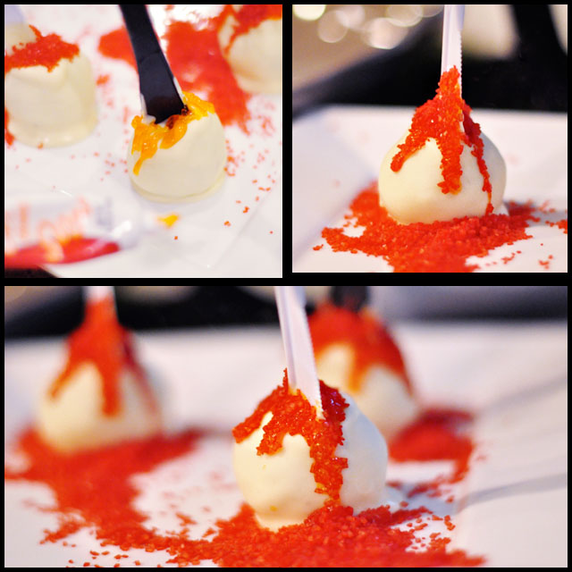 knife and blood halloween cake pops