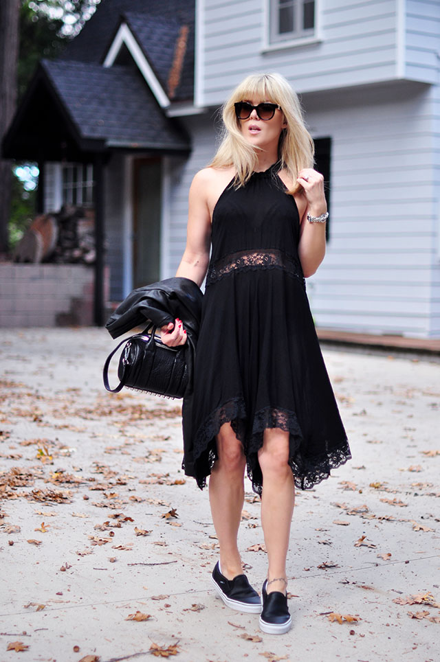 lace cutout dress with vans sneakers