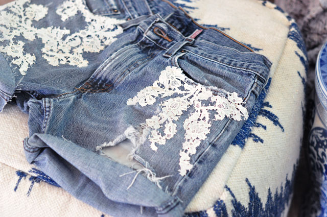 lace embroidered vintage jean shorts levis