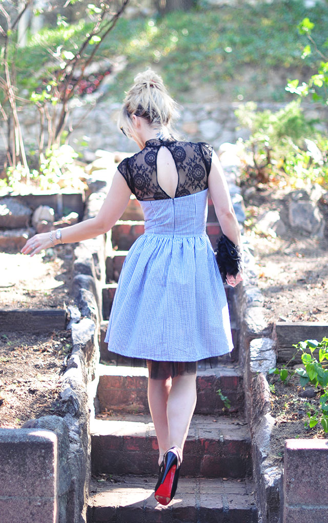 lace keyhole dress with seersucker and tulle_red soles