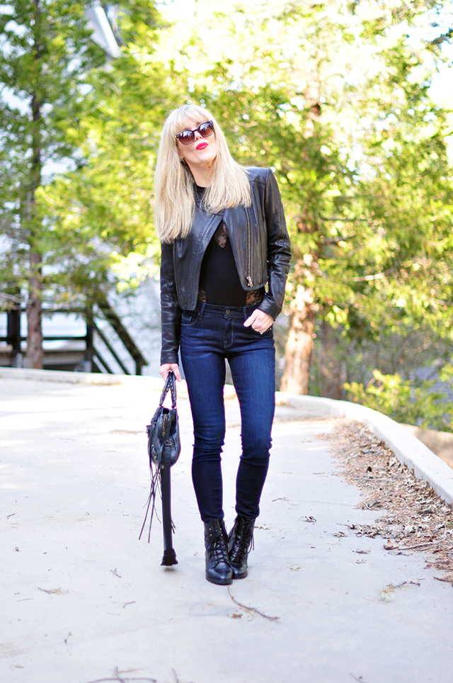 leather and denim and lace bodysuit